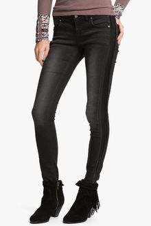 Free People Faux Leather Trim Skinny Jeans - Lyst
