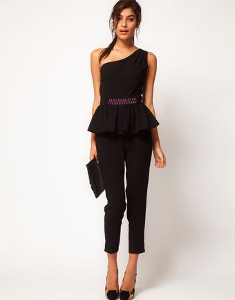 Asos Asos Embellished Peplum Jump with One Shoulder - Lyst