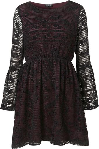 Topshop Crochet Flute Sleeve Tunic - Lyst