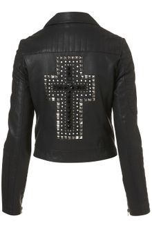 Topshop Cross Embellished Biker Jacket - Lyst