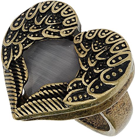 Topshop Catseye Heart Ring in Gold - Lyst