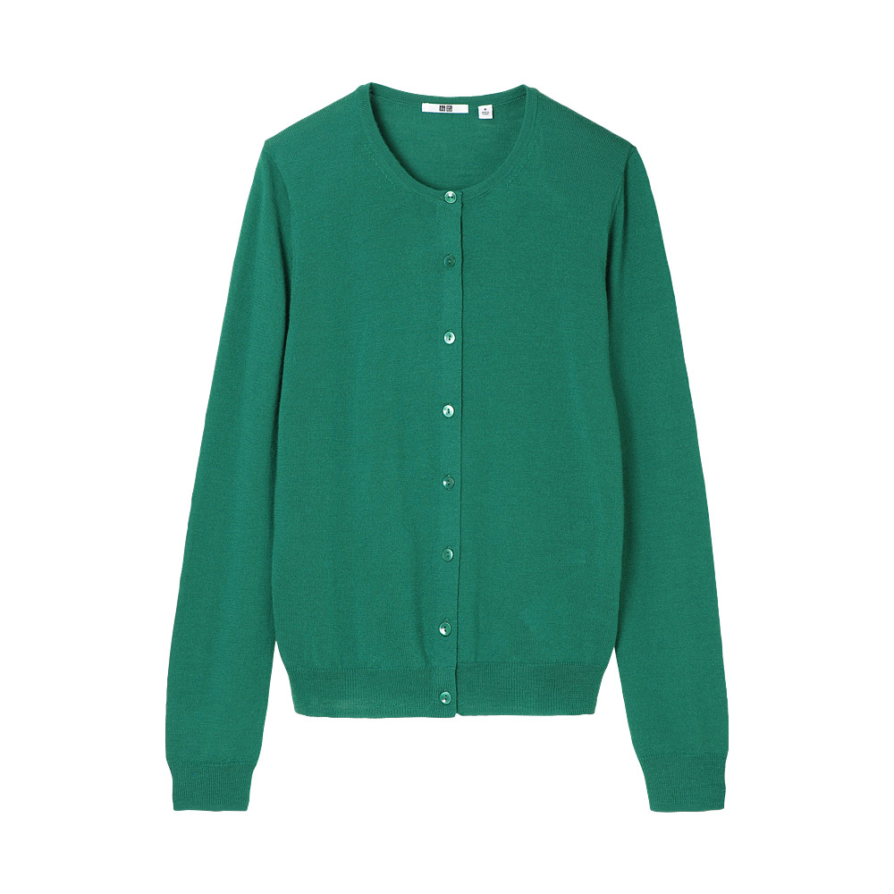Uniqlo Women Extra Fine Merino Crew Neck Cardigan in Green Lyst