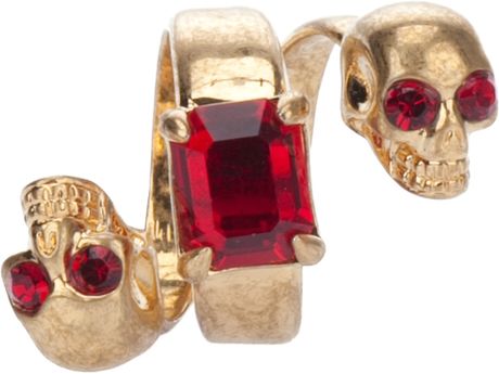 Alexander Mcqueen Skull Spiral Ring in Red (gold) - Lyst