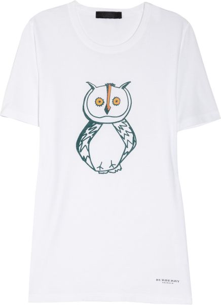 Burberry Prorsum Owl Print Cotton TShirt in White - Lyst