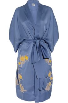Carine Gilson Théme Tamara Lace-Appliquéd Silk Satin Robe - Lyst