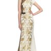 Carolina Herrera Ss Baroque Lamé Jacquard Gown with Silk Faille Paneling in White (gold/ivory) - Lyst