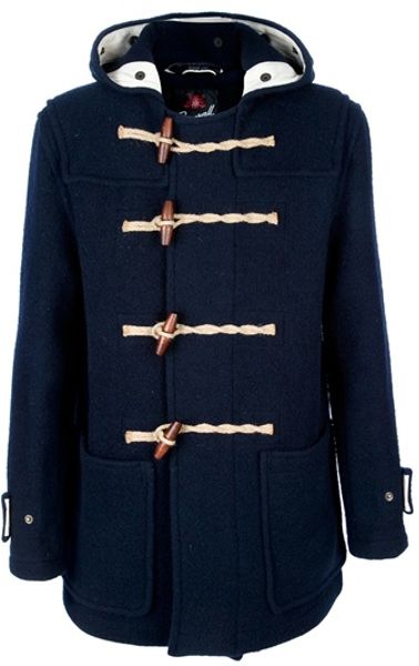 Gloverall Hooded Duffle Coat in Blue for Men - Lyst