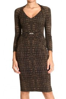 Roberto Cavalli Long Sleeve V Neck Jersey Crocodile Print Dress - Lyst