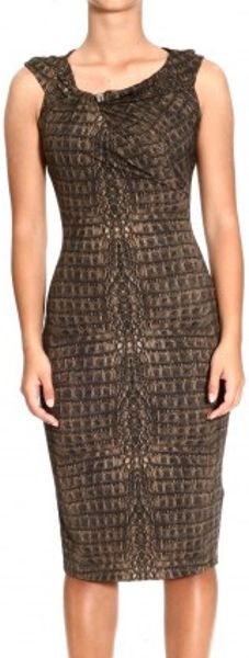Roberto Cavalli Short Sleeve Curled Jersey Crocodile Print Dress in Brown (marron) - Lyst