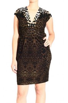 Roberto Cavalli Short Sleeve Jersey V Neck Jaguar Print Dress - Lyst