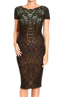 Roberto Cavalli Short Sleeve Curled Snake Jaguar Print Dress - Lyst