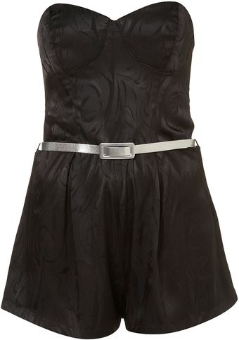 Topshop Satin Flock Playsuit By Rare - Lyst