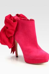 Alexander McQueen Suede Grosgrain Bow Platform Ankle Boots