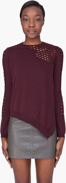 Alexander Wang Burgundy Wool Fishnet Trim Sweater in Red (burgundy) - Lyst