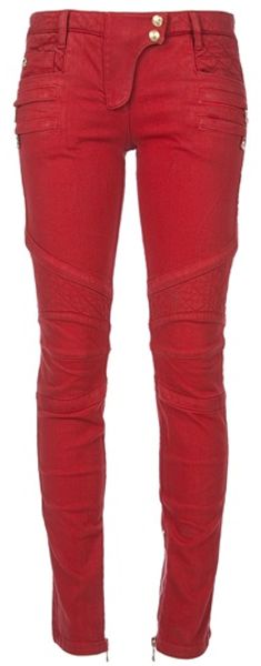 Balmain Zip Detailed Jean in Red - Lyst