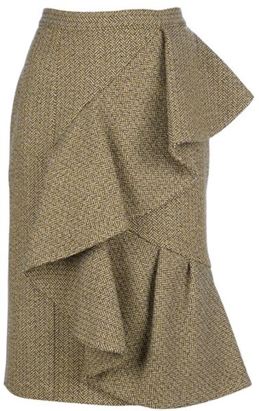 Burberry Prorsum Ruffle Wool Skirt in Brown - Lyst