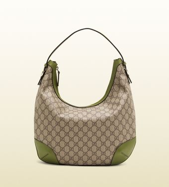 Gucci Gucci Nice Gg Supreme Canvas Hobo with Green Leather Trim - Lyst