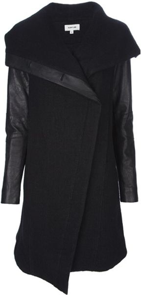 Helmut Lang Leather Sleeve Coat in Black - Lyst