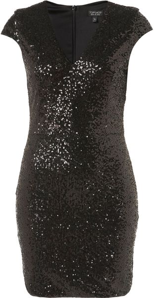 Topshop Sequin V Front Bodycon Dress - Lyst