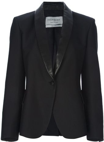 Yves Saint Laurent Leather Lapel Blazer - Lyst