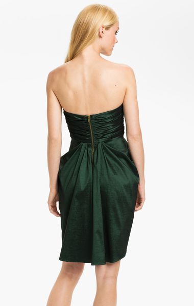 Aidan Mattox Strapless Drape Detail Taffeta Tulip Dress in Green (emerald) | Lyst