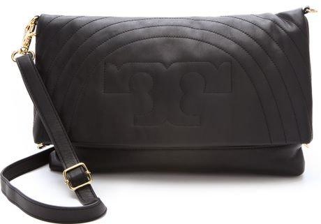 Tory Burch Stitched Logo Messenger Bag in Black - Lyst