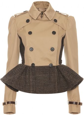 Burberry Prorsum Trench Jacket with Tweed Peplum - Lyst