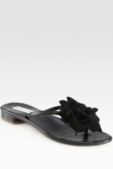 Manolo Blahnik Patricia Suede Flower Thong Sandals - Lyst