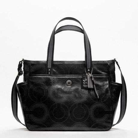 Coach Baby Bag Stitched Patent Tote in Black (silverblack)