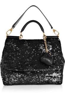 Dolce & Gabbana Miss Sicily Sequined Leather Shoulder Bag - Lyst