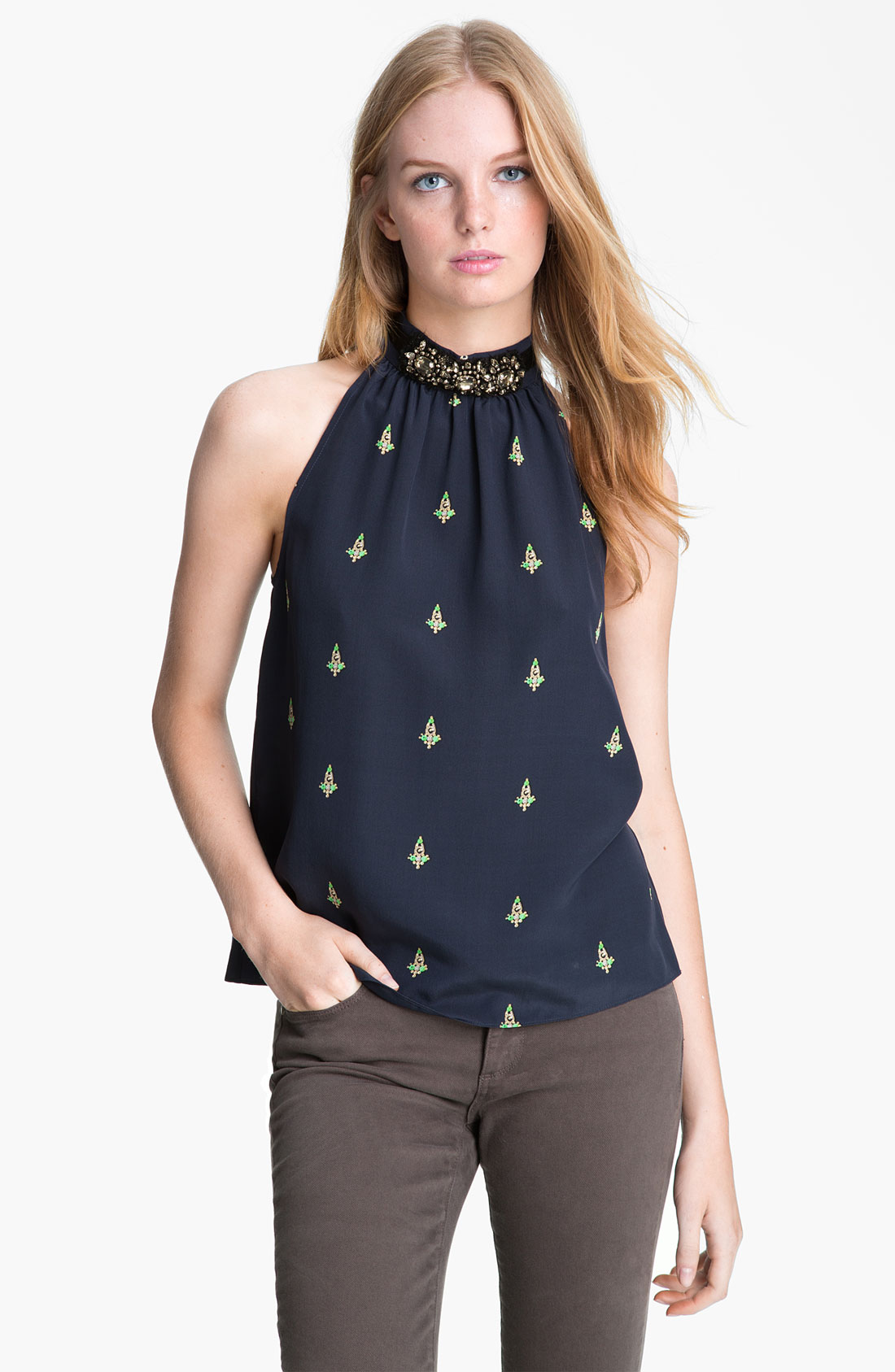 embellished halter neck top