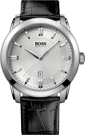 Boss Black Round Leather Strap Watch - Lyst