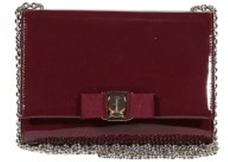 Ferragamo Eco Patent Leather Bow Long Chain Flap Bag in Red (bordeaux) - Lyst