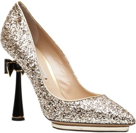 Nicholas Kirkwood Glitter Bow Pump in Gold - Lyst