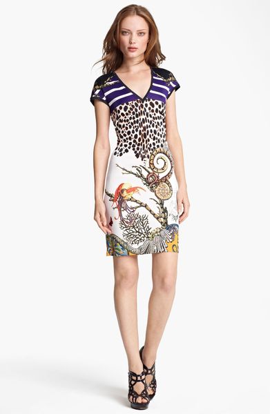 Roberto Cavalli Mixed Print Jersey Dress in Purple (purple orange print) - Lyst