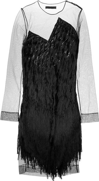 Alexander Wang Fringed Tulle and Silk Dress - Lyst