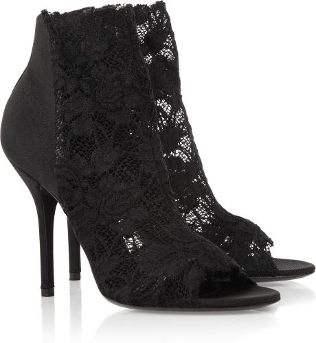 Dolce & Gabbana Leathertrimmed Lace Ankle Boots in Black - Lyst