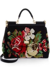 Dolce & Gabbana Miss Sicily Wool Tapestry and Leather Tote