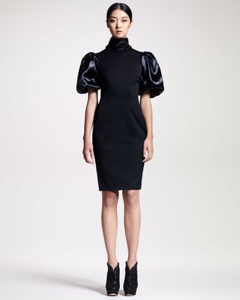 Fendi Puffsleeve Furcollar Jersey Dress - Lyst