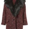 Topshop Textured Fur Collar Boyfriend Coat in Red (burgundy) - Lyst