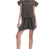 Mugler Ss Basalte Crepe Papier Top in Gray (basalte) - Lyst