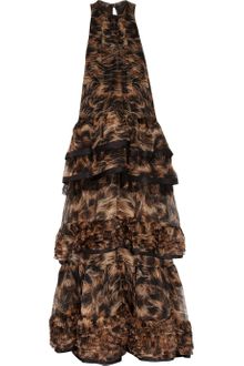 Roberto Cavalli Tiered Printed Silkgeorgette Gown - Lyst