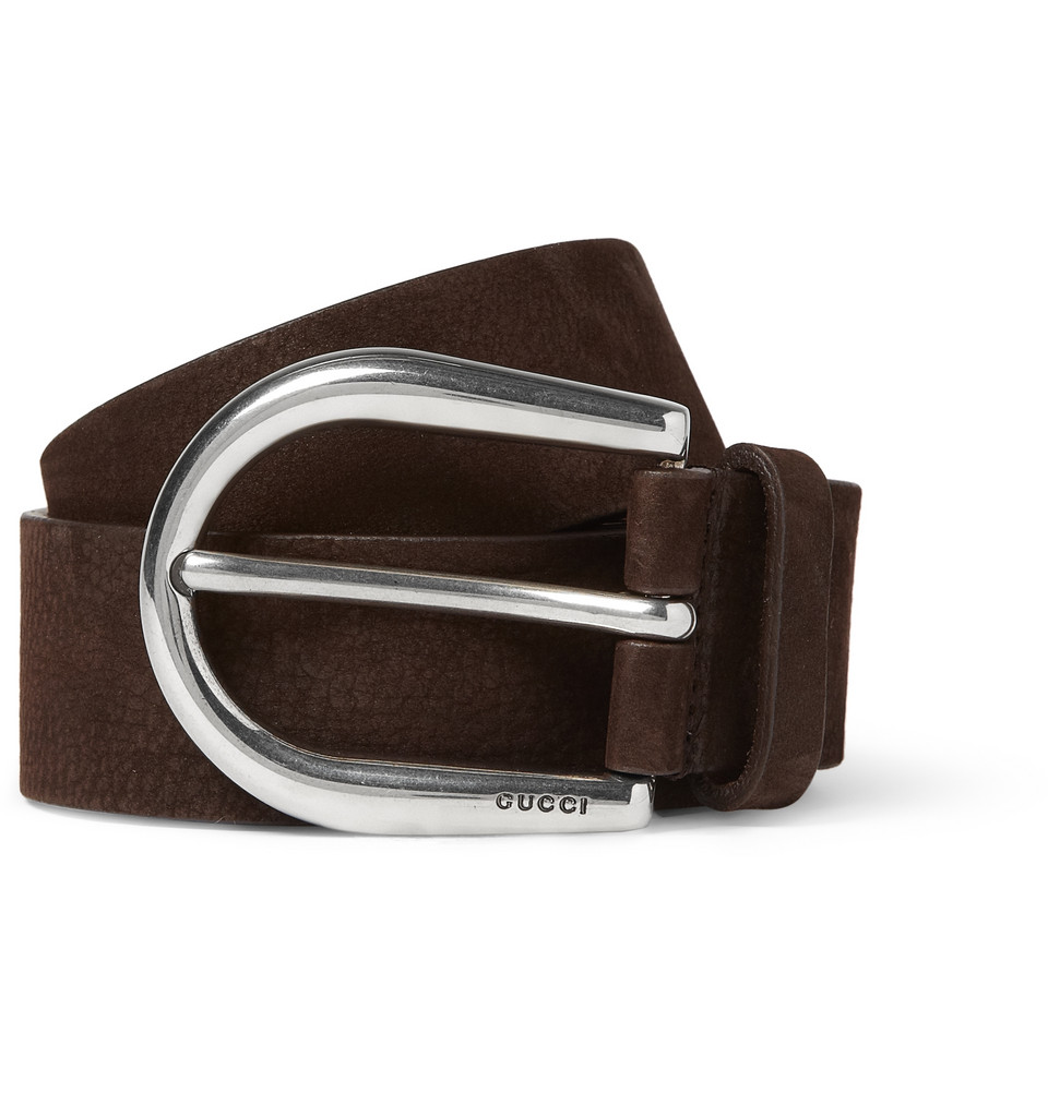 Gucci Nubuck Leather Belt in Brown for Men | Lyst