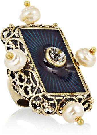 Yves Saint Laurent Secrecy Faux Pearl and Crystal Ring - Lyst