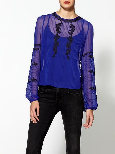 royal blue sheer blouse