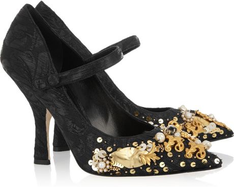 Dolce & Gabbana Embellished Brocade Mary Jane Pumps in Black - Lyst