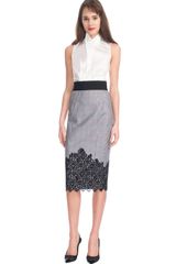 L'Wren Scott Check Worsted Wool Plaid and Flower Outline Lace Skirt