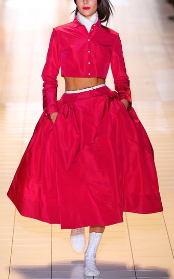 Rochas Long Sleeve Cropped Silk Faille Shirt - Lyst
