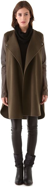 Vince Shirttail Coat with Leather Sleeves - Lyst