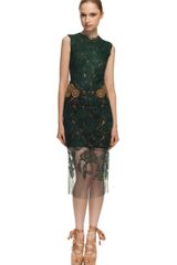 Vera Wang Ss Chantilly Lace Dress with Jeweled Waist